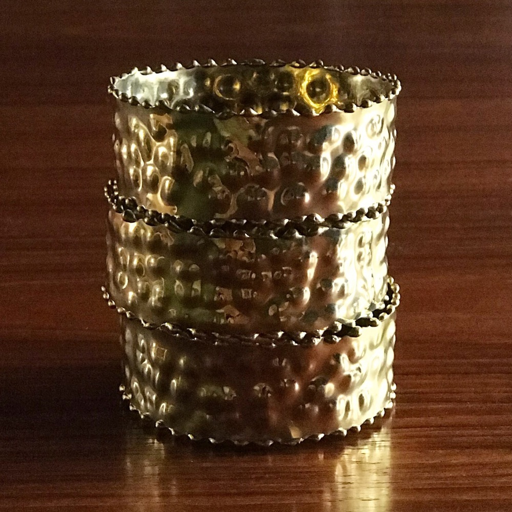 Set of 3 Vintage Hammered Brass Bangle Bracelets